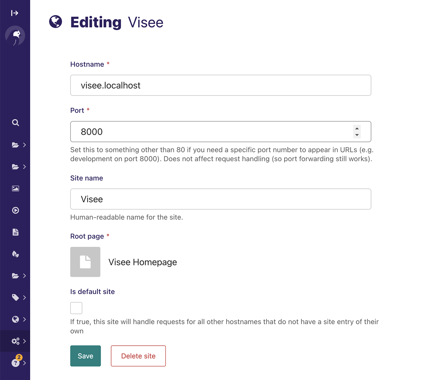 Visee configuration page